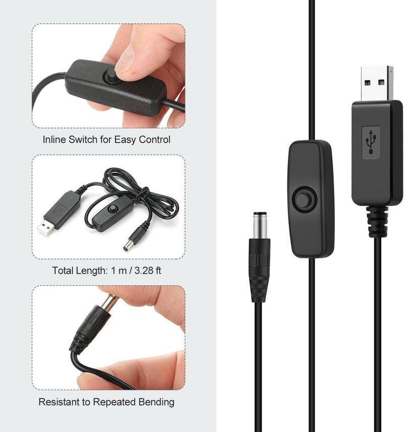 Lenink 12V USB Power Adapter Cord for Baby Car Camera with Inline Switch, 2 Packs 5V to DC 12V Voltage Step Up Converter Boost Cable for Powering Dash Cam, GPS, Router, Small Devices - Image 3